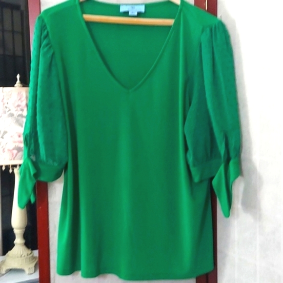 CECE Green V Neck Tie Sleeve Blouse Top Sz XL - Picture 2 of 10